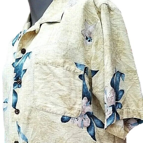 Havana Jacks Cafe Silk Men's Button-Down Hawaiian Shirt Size L Floral Yellow - Picture 3 of 6